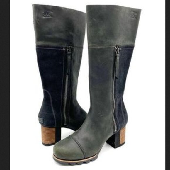 🖤 Sorel Addington Knee-High Boots • Black Leather & Suede • Side Zip • Size 8 - Picture 1 of 11